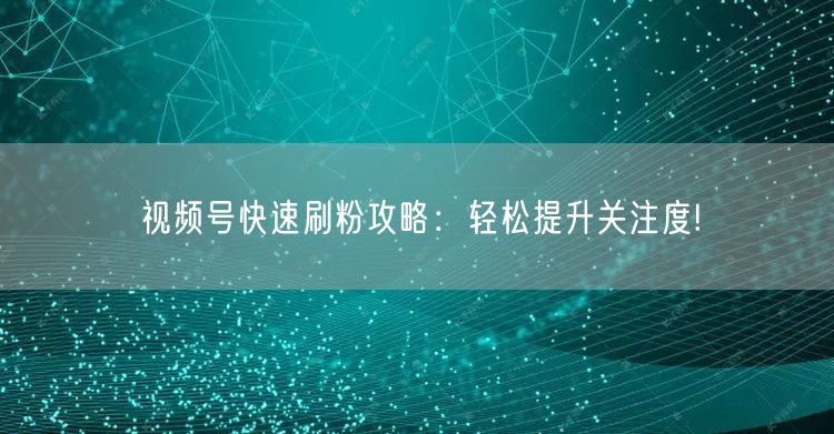 视频号快速刷粉攻略：轻松提升关注度!